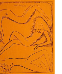ETCHING KEES VAN DONGEN - 3 Nudes on orange