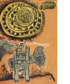 LITHOGRAPH - Femme - déesse,oiseau,grand soleil